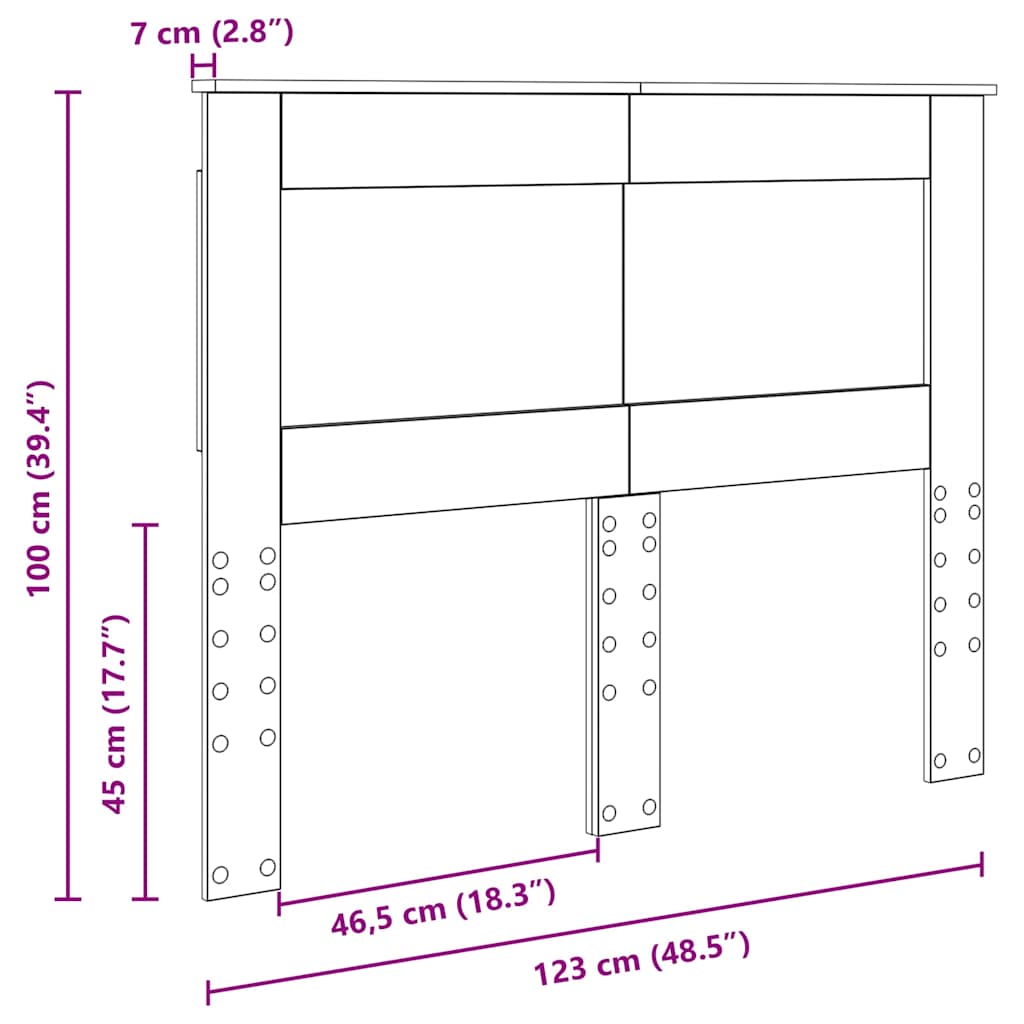 vidaXL Κεφαλάρι με κεφαλάρι Δρύς Sonoma 120 cm Επεξεργασμένο ξύλο
