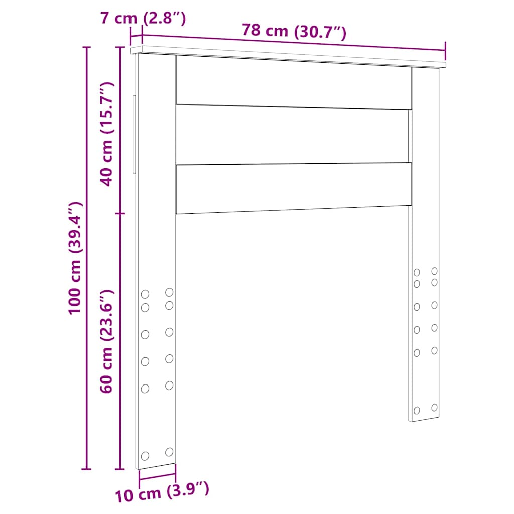 vidaXL Κεφαλάρι με κεφαλάρι Παλιό Ξύλο 75 cm Επεξεργασμένο ξύλο
