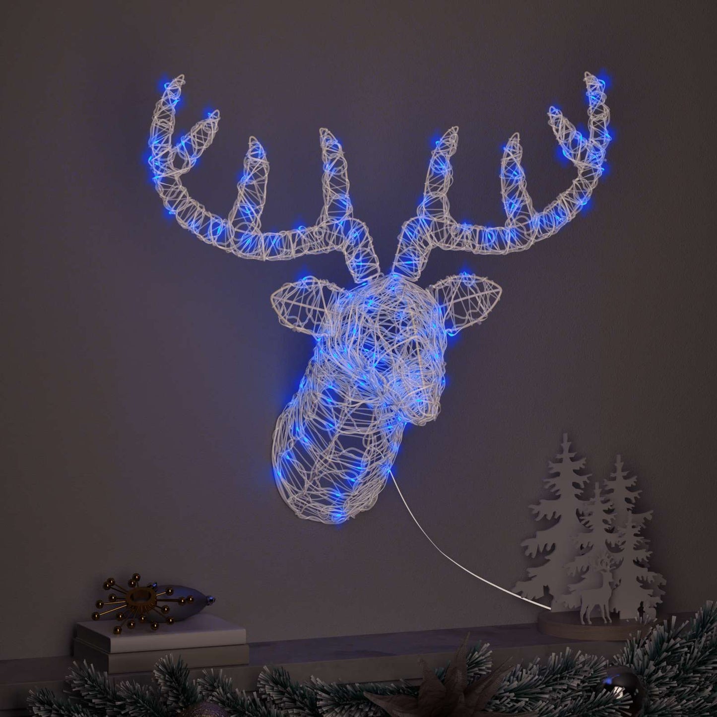 vidaXL Κεφάλι Ελαφιού 140 LED Μπλε 68 x 36,5 x 62,5 εκ Ακρυλικό