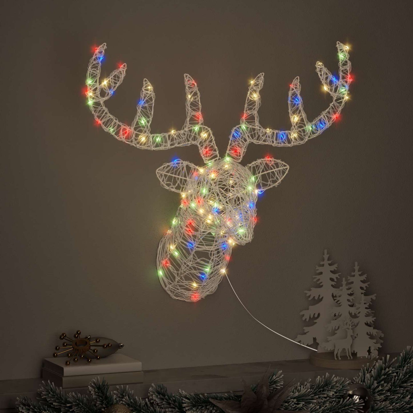 vidaXL Κεφάλι Ελαφιού 140 LED πολύχρωμο 68 x 36,5 x 62,5 εκ Ακρυλικό