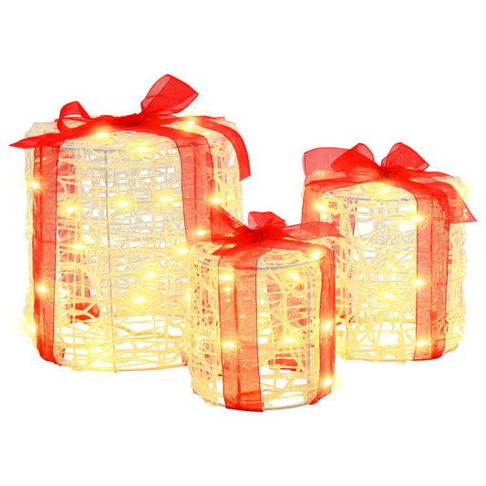 vidaXL Διακόσμηση Κουτιού Δώρου 3 pcs Θερμό λευκό 20 x 20 x 21 εκ