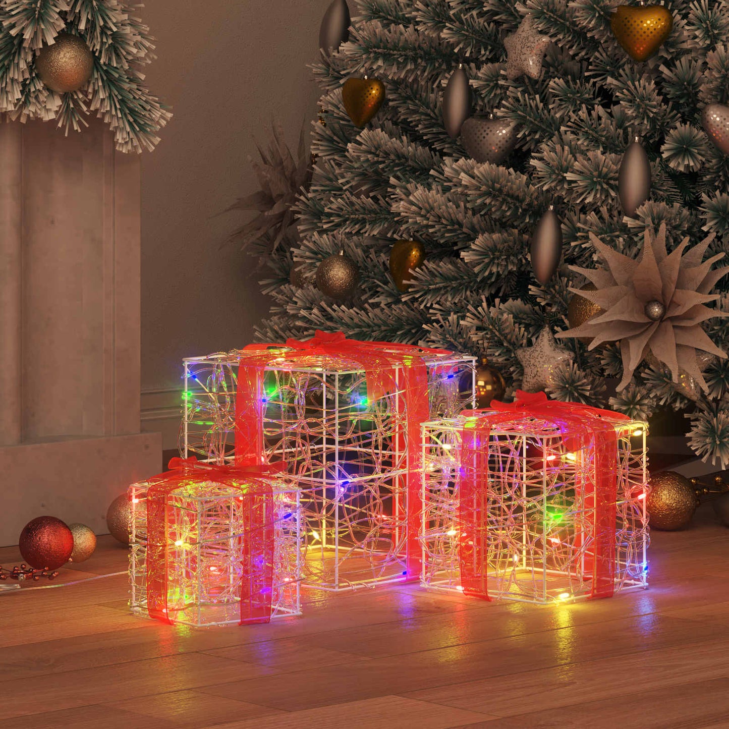 vidaXL Κουτί Δώρου με 60 LED 3 pcs Πολύχρωμο 20 x 20 x 20 εκ. Ακρυλικό