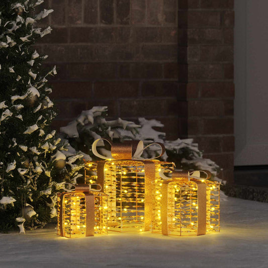vidaXL Κουτί Δώρου με 60 LED 3 pcs Θερμό λευκό 20 x 20 x 20 εκ. PET