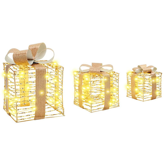 vidaXL Κουτί Δώρου με 60 LED 3 pcs Θερμό λευκό 20 x 20 x 20 εκ. PET