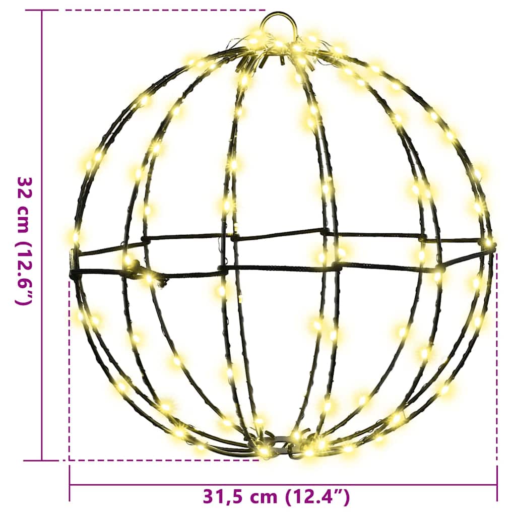 vidaXL Μπάλα με 192 LED 2 pcs Θερμό λευκό 30 cm Μέταλλο