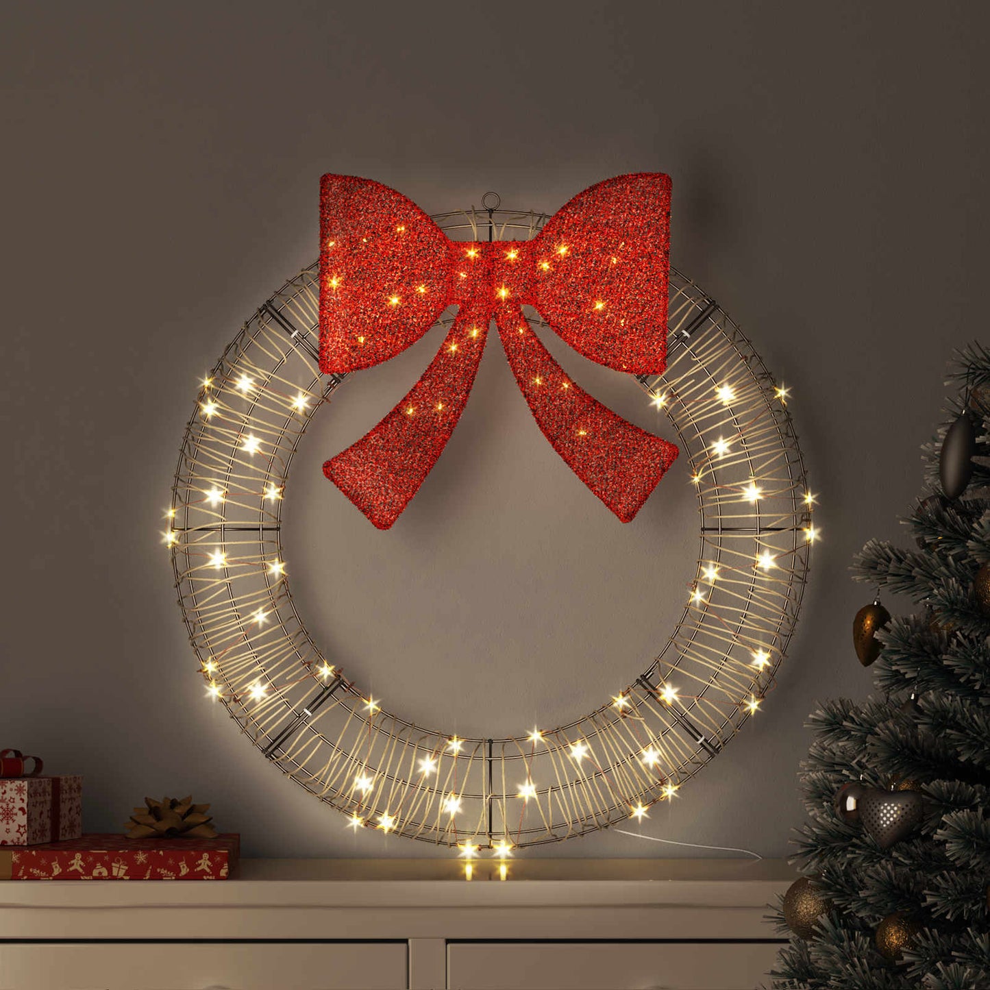 vidaXL Στεφάνι με 80 LED Θερμό λευκό 90 cm Ρατάν