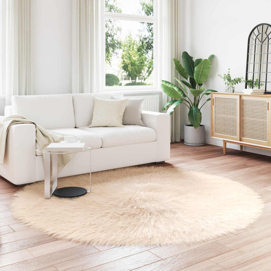vidaXL Χαλί από τεχνητό πρόβειο δέρμα TAFALLA Μπεζ Ø 160 cm