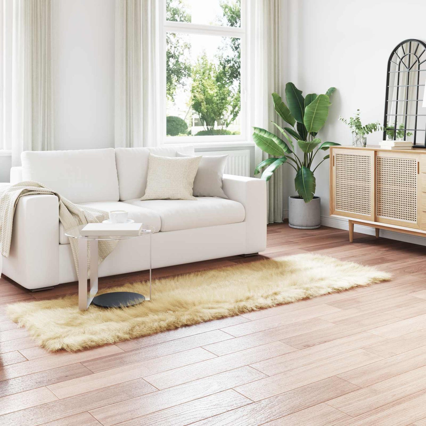 vidaXL Ψεύτικο Δέρμα Προβάτου Χαλί Tafalla Κρεμ 80 x 250 cm