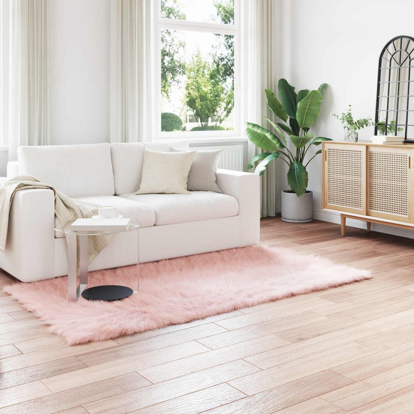 vidaXL Ψεύτικο Δέρμα Προβάτου Χαλί Tafalla Ροζ 100 x 200 cm