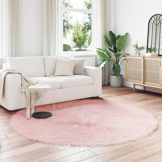 vidaXL Χαλί από τεχνητό πρόβειο δέρμα TAFALLA Ροζ Ø 160 cm Πολυεστέρας