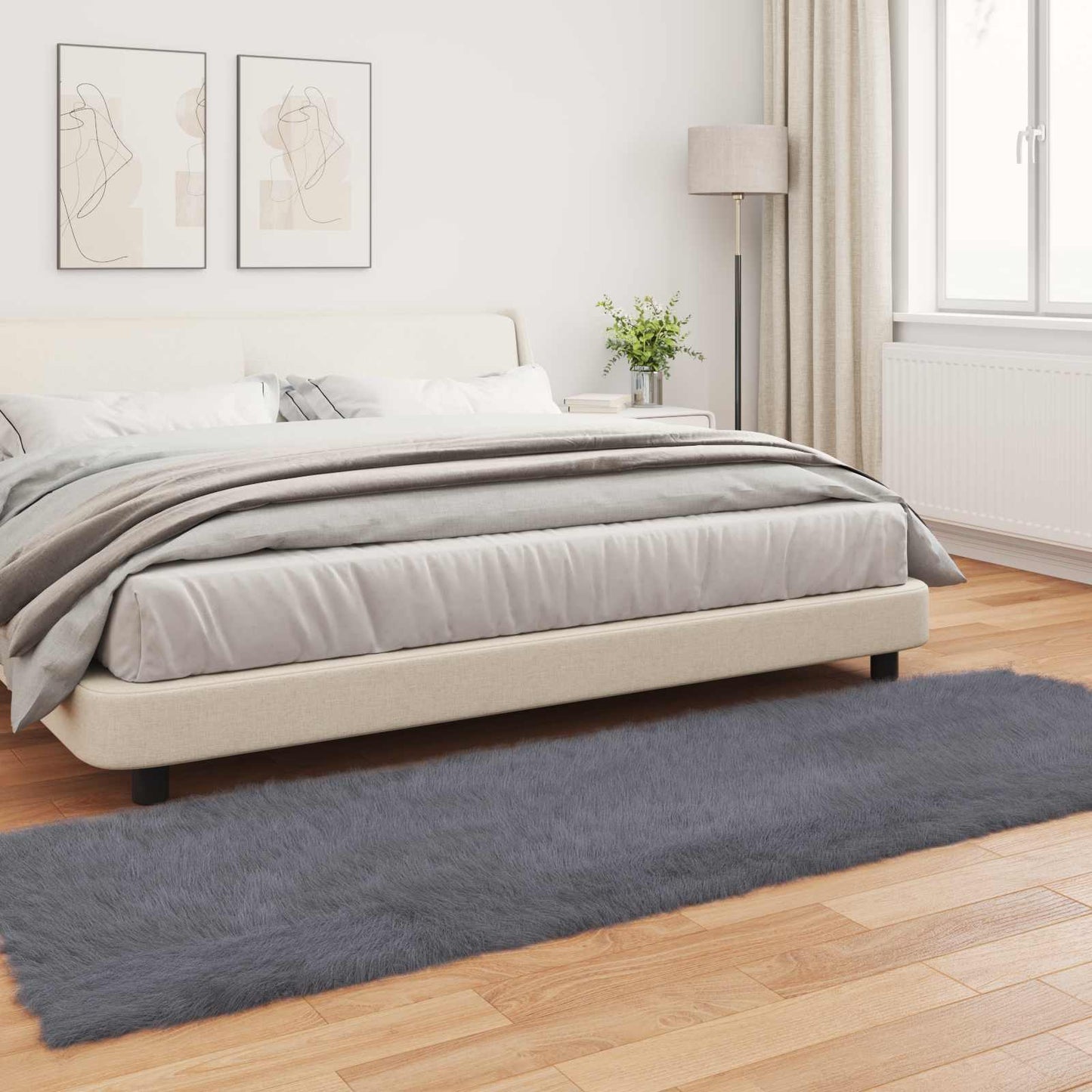 vidaXL Ψεύτικο Δέρμα Προβάτου Χαλί Tafalla Ανθρακί 80 x 250 cm