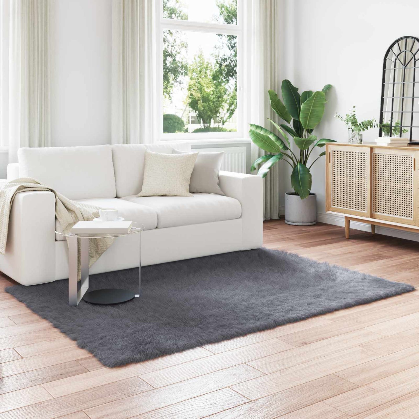 vidaXL Ψεύτικο Δέρμα Προβάτου Χαλί Tafalla Ανθρακί 140 x 200 cm