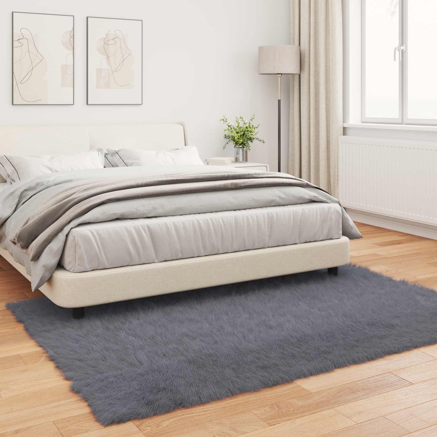 vidaXL Ψεύτικο Δέρμα Προβάτου Χαλί Tafalla Ανθρακί 140 x 200 cm