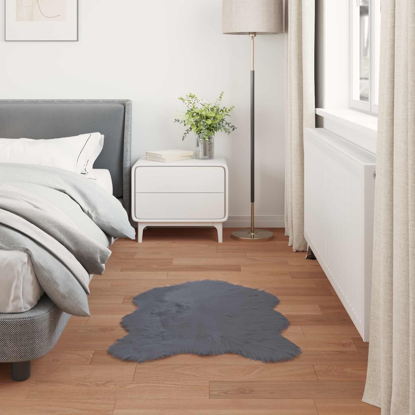 vidaXL Ψεύτικο Δέρμα Προβάτου Χαλί Tafalla Ανθρακί 60 x 90 cm