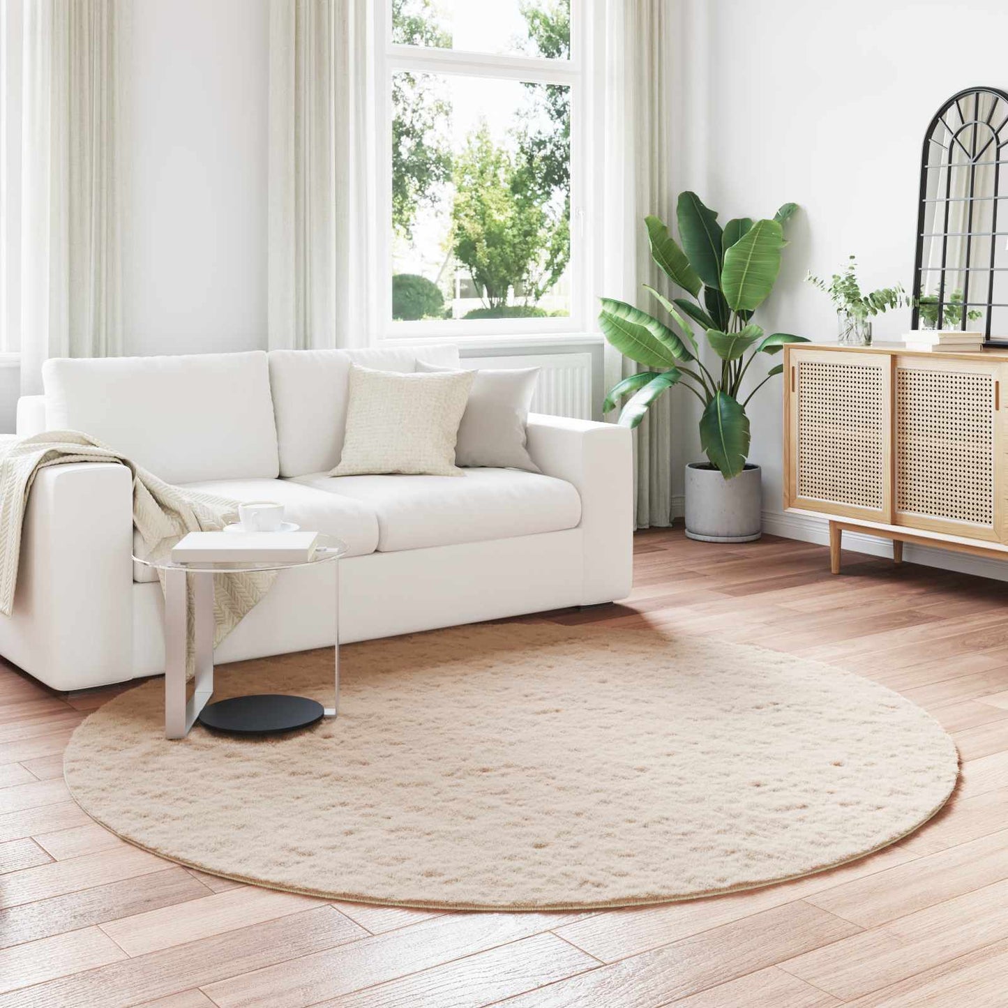 vidaXL Χαλιά Ψεύτικου Κουνελιού Olite Taupe Ø 200 εκ. Πολυεστέρας