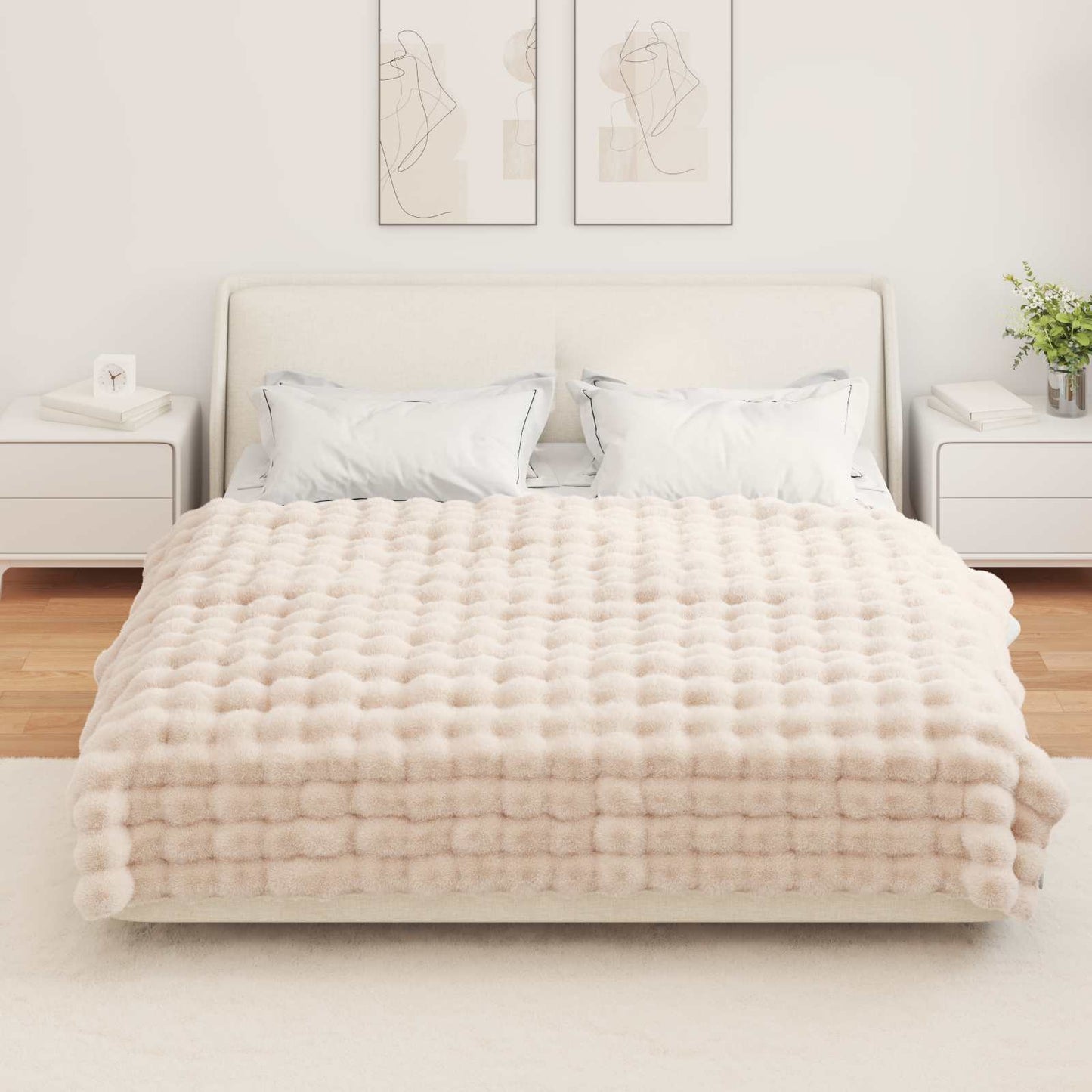 vidaXL Ψεύτικη κουβέρτα από κουνέλι Μπεζ 150 x 220 cm Πολυεστέρας