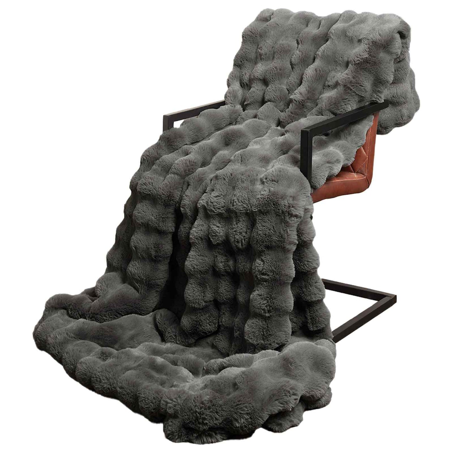 vidaXL Ψεύτικη κουβέρτα από κουνέλι Σκούρο Γκρι 240 x 270 εκ.