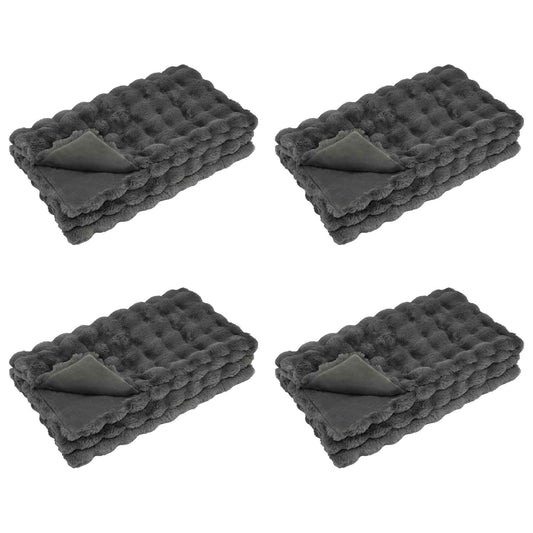 vidaXL Ψεύτικη κουβέρτα από κουνέλι 4 pcs Σκούρο Γκρι 220 x 240 cm