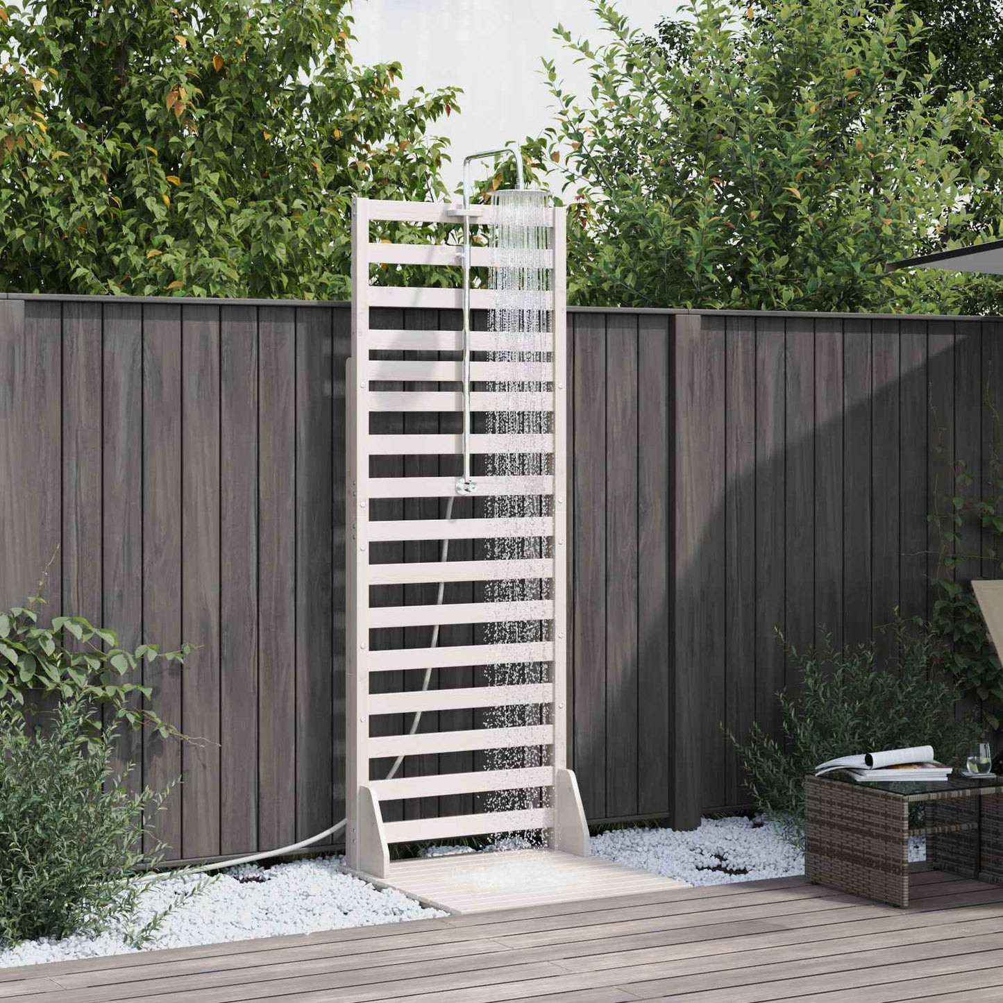 vidaXL Εξωτερικό ντους 225 cm Μασίφ ξύλο πεύκου και ανοξείδωτο ατσάλι