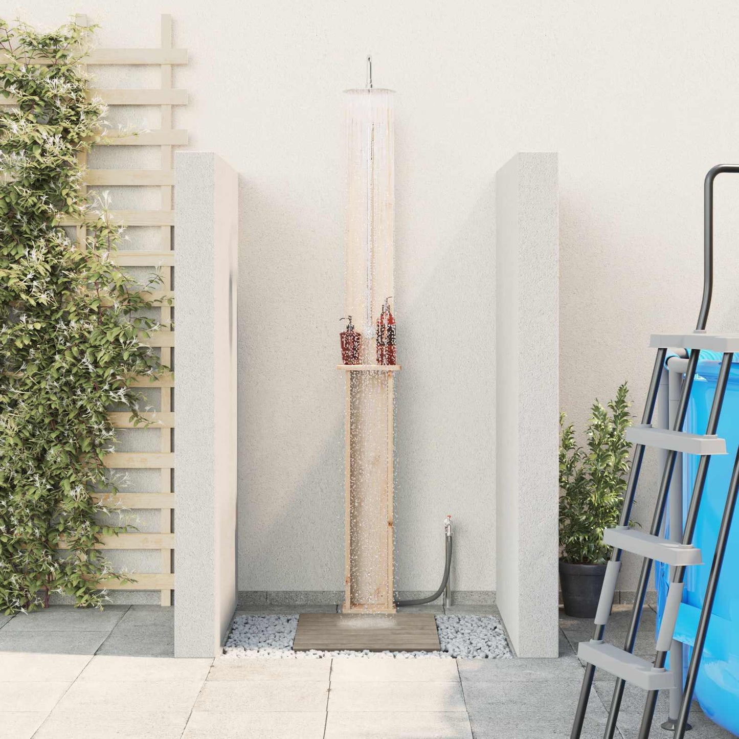 vidaXL Εξωτερικό ντους 246 cm Μασίφ ξύλο πεύκου και ανοξείδωτο ατσάλι
