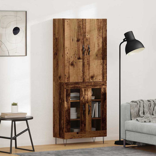 vidaXL Highboard 2 pcs Παλιό ξύλο Μηχανική ξυλεία και γυαλί