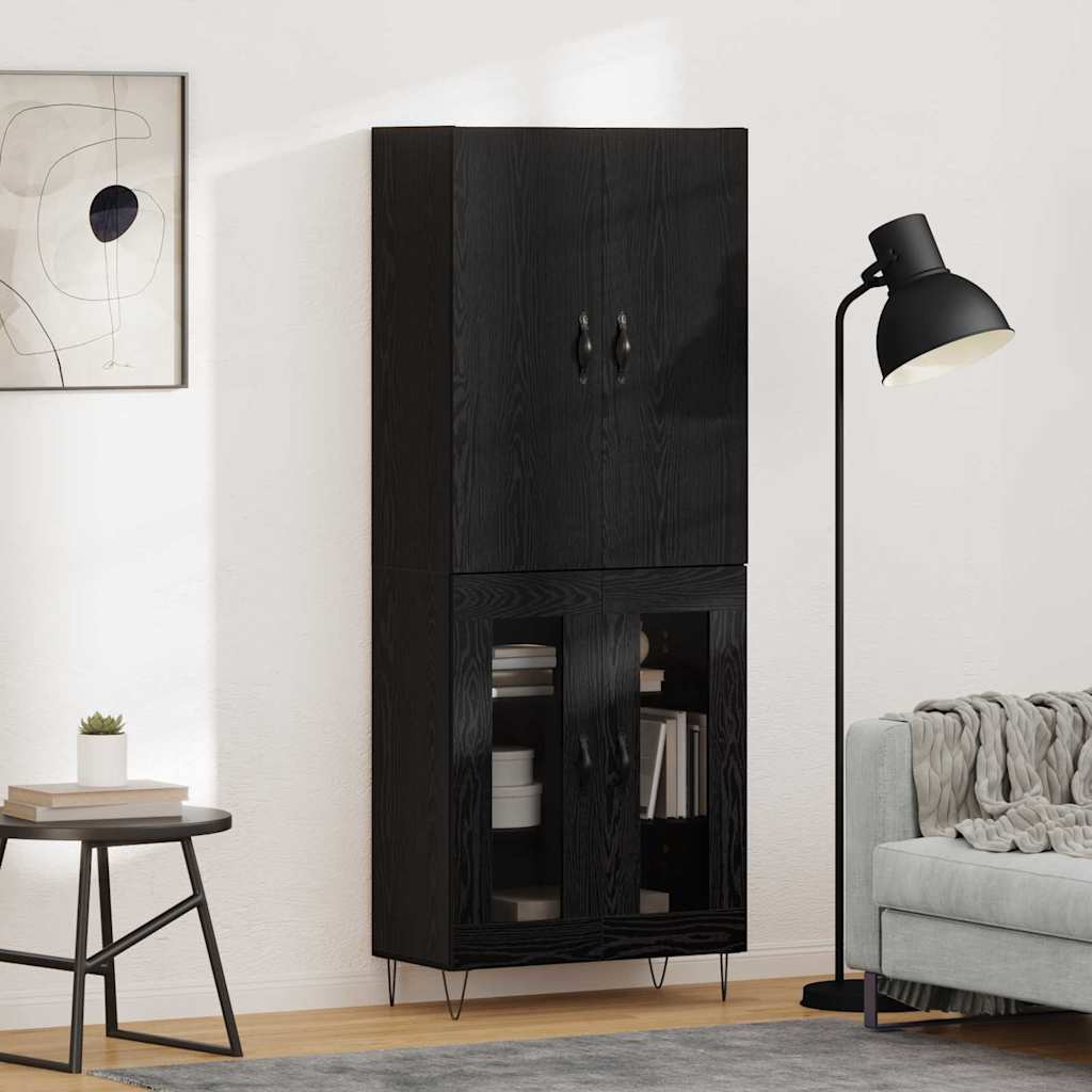 vidaXL Highboard 2 pcs Μαύρη Οξυά Μηχανική ξυλεία και γυαλί