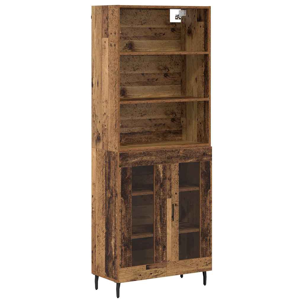 vidaXL Highboard Παλιό Ξύλο 69,5 x 34 x 180 εκ. Σύνθετο Ξύλο και Γυαλί