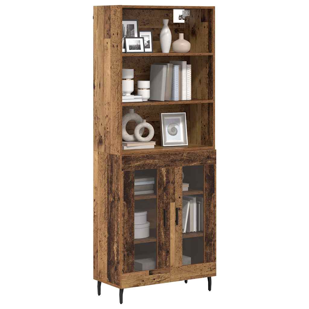 vidaXL Highboard Παλιό Ξύλο 69,5 x 34 x 180 εκ. Σύνθετο Ξύλο και Γυαλί