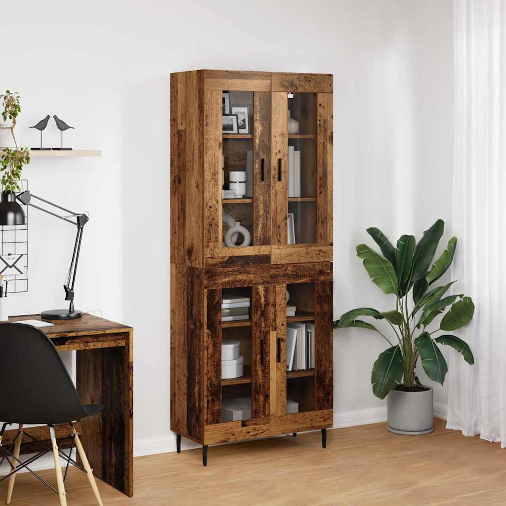 vidaXL Highboard 2 pcs Παλιό ξύλο Σύνθετο Ξύλο και Γυαλί