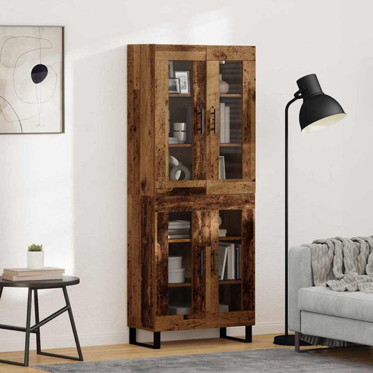 vidaXL Highboard 2 pcs Παλιό Ξύλο Σύνθετο Ξύλο και Γυαλί