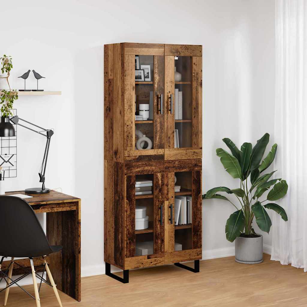 vidaXL Highboard 2 pcs Παλιό Ξύλο Σύνθετο Ξύλο και Γυαλί