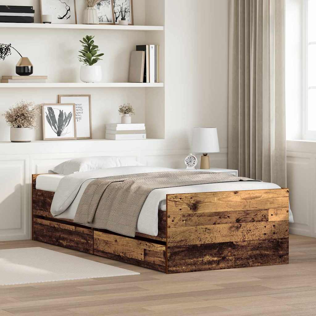 vidaXL Σκελετός Κρεβατιού Παλιό Ξύλο 100 x 200 cm Στερεά ξυλεία πεύκου