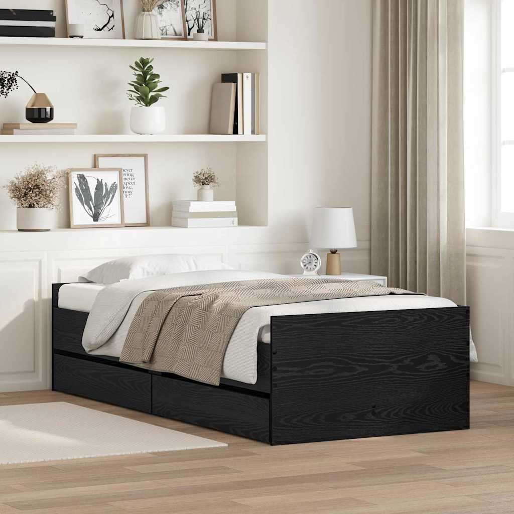 vidaXL Σκελετός Κρεβατιού Μαύρη Οξυά 90 x 200 cm Στερεά ξυλεία πεύκου