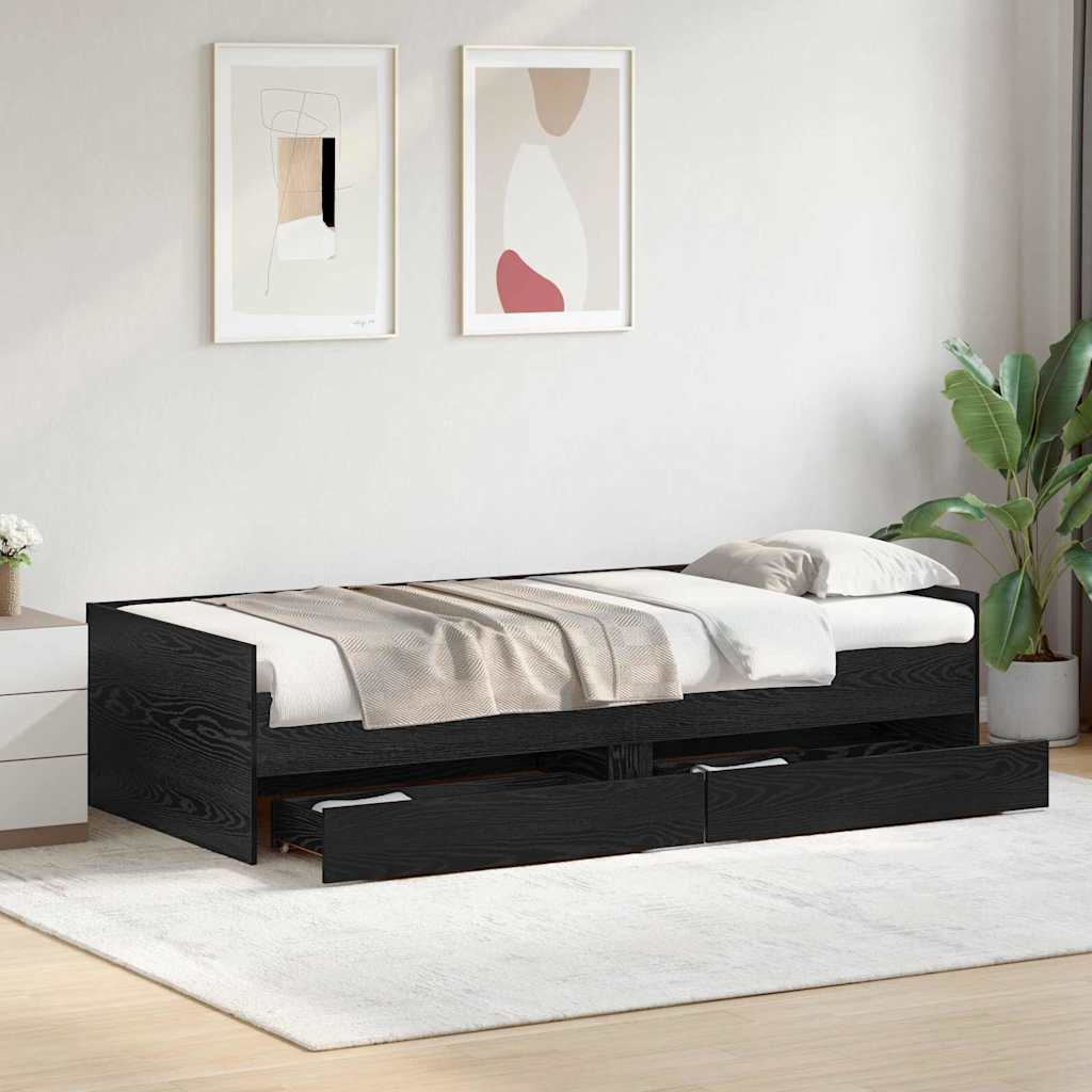 vidaXL Σκελετός Κρεβατιού Μαύρη Οξυά 90 x 190 cm Στερεά ξυλεία πεύκου