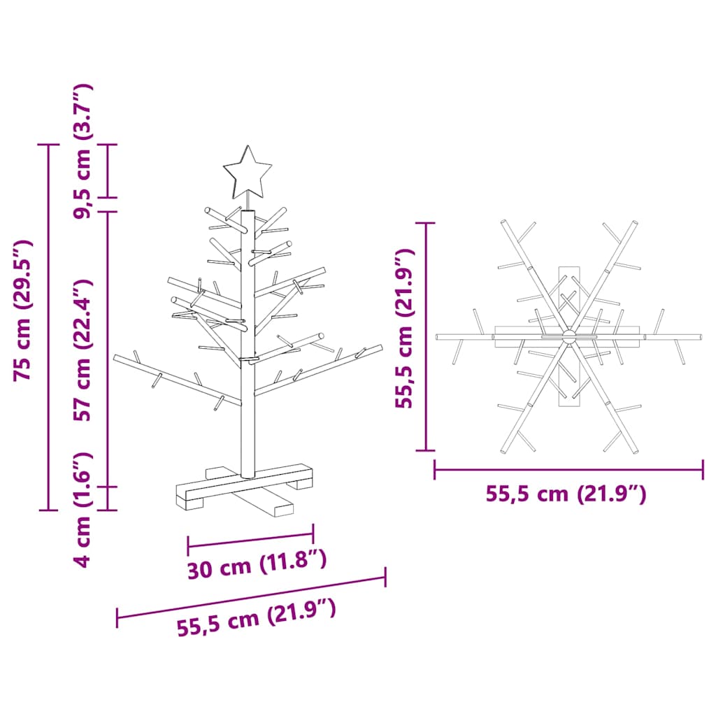 vidaXL Ξύλινο Χριστουγεννιάτικο Δέντρο Καφέ 75 cm Μασίφ ξύλο πεύκου
