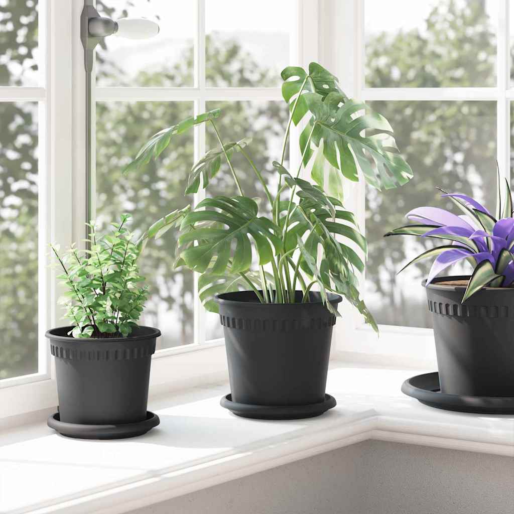 vidaXL Στρογγυλή Γλάστρα Λουλουδιών 6 pcs Μαύρο Ø 17 x 14 εκ Πλαστικό