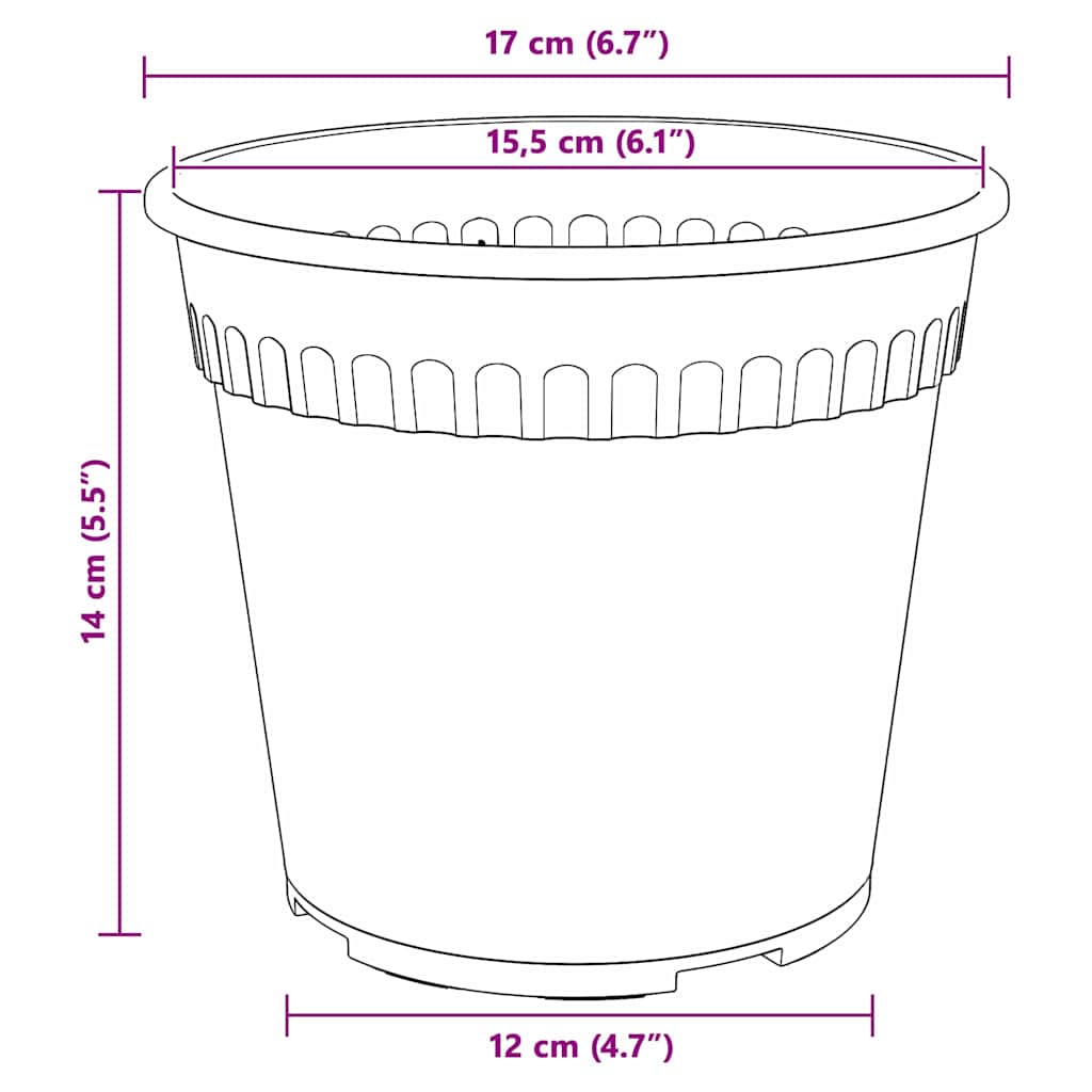 vidaXL Στρογγυλή Γλάστρα Λουλουδιών 6 pcs Μαύρο Ø 17 x 14 εκ Πλαστικό