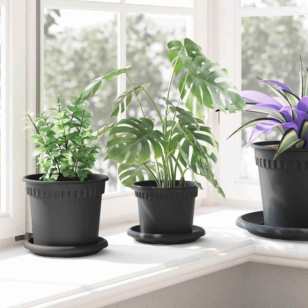 vidaXL Στρογγυλή Γλάστρα Λουλουδιών 24 pcs Μαύρο Ø 12,5 x 10 εκ
