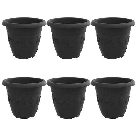 vidaXL Στρογγυλή Γλάστρα Λουλουδιών 6 pcs Μαύρο Ø 26 x 21.5 εκ.