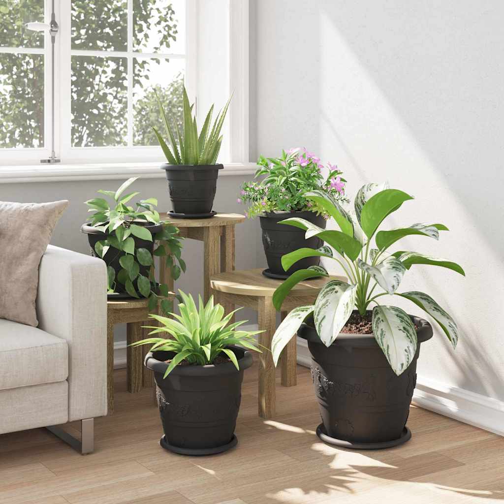 vidaXL Στρογγυλή Γλάστρα Λουλουδιών 6 pcs Μαύρο Ø 26 x 21.5 εκ.