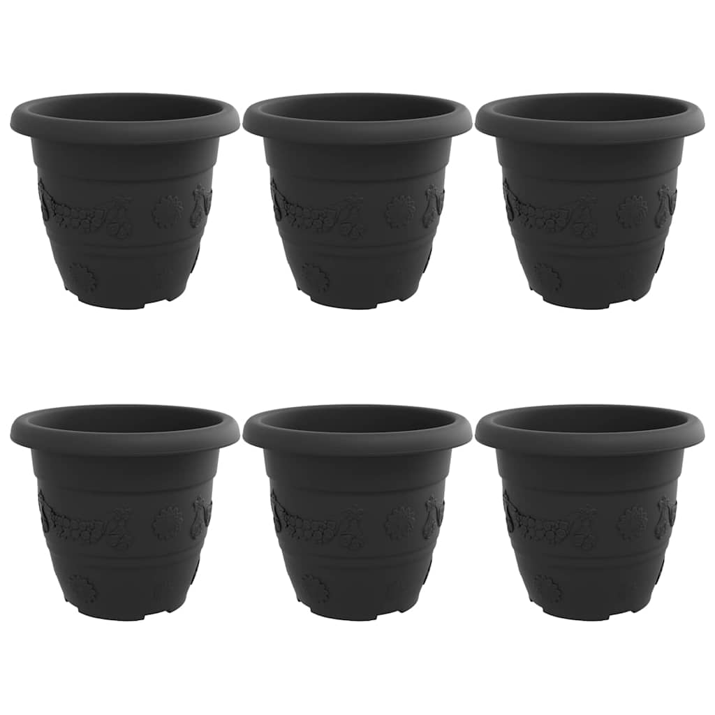 vidaXL Στρογγυλή Γλάστρα Λουλουδιών 6 pcs Μαύρο Ø 26 x 21.5 εκ.