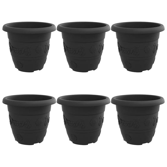 vidaXL Στρογγυλή Γλάστρα Λουλουδιών 6 pcs Μαύρο Ø 26 x 21.5 εκ.
