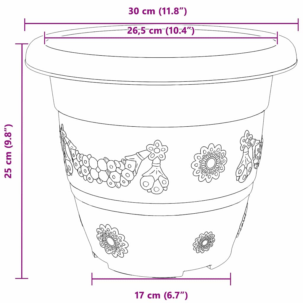 vidaXL Στρογγυλή Γλάστρα Λουλουδιών 6 pcs Μαύρο Ø 26 x 21.5 εκ.
