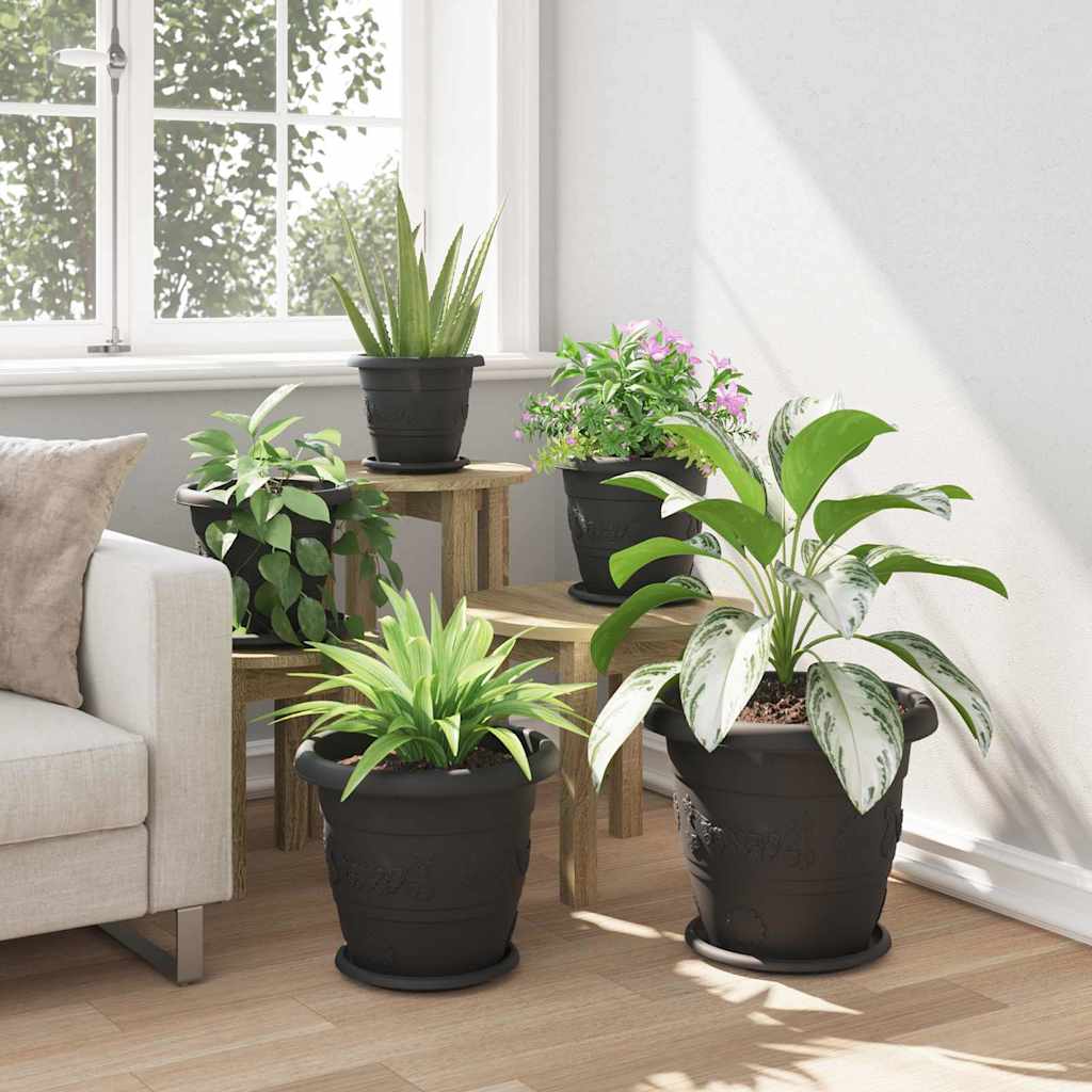 vidaXL Στρογγυλή Γλάστρα Λουλουδιών 6 pcs Μαύρο Ø 26 x 21.5 εκ.