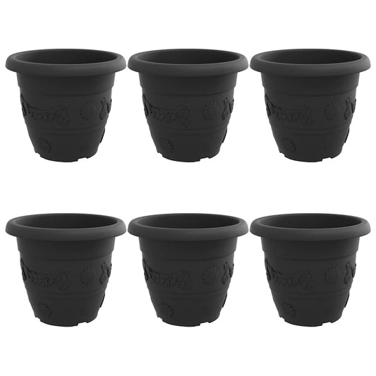 vidaXL Στρογγυλή Γλάστρα Λουλουδιών 6 pcs Μαύρο Ø 26 x 21.5 εκ.