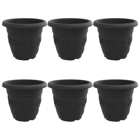 vidaXL Στρογγυλή Γλάστρα Λουλουδιών 6 pcs Μαύρο Ø 26 x 21.5 εκ.