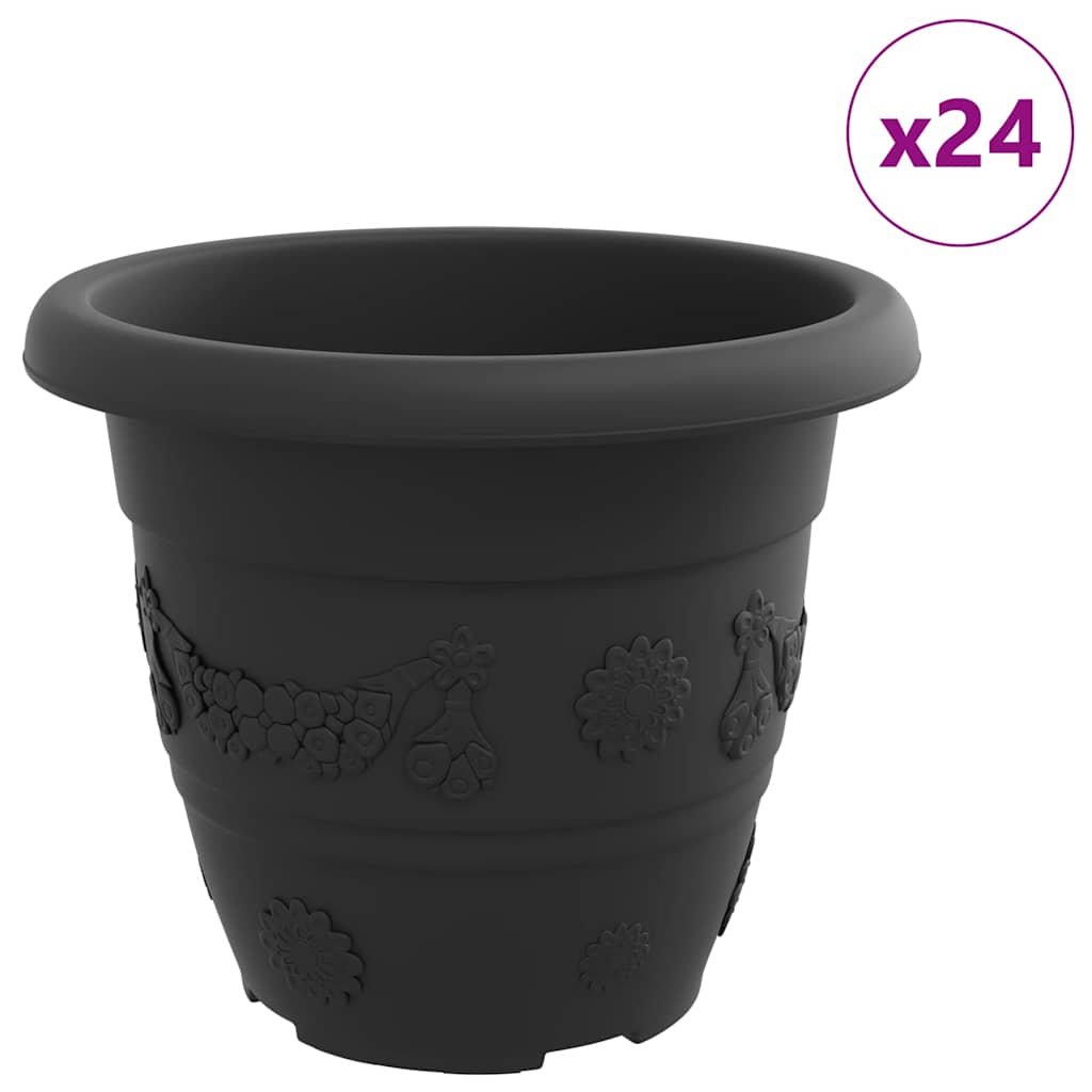 vidaXL Στρογγυλή Γλάστρα Λουλουδιών 24 pcs Μαύρο Ø 26 x 21.5 εκ.