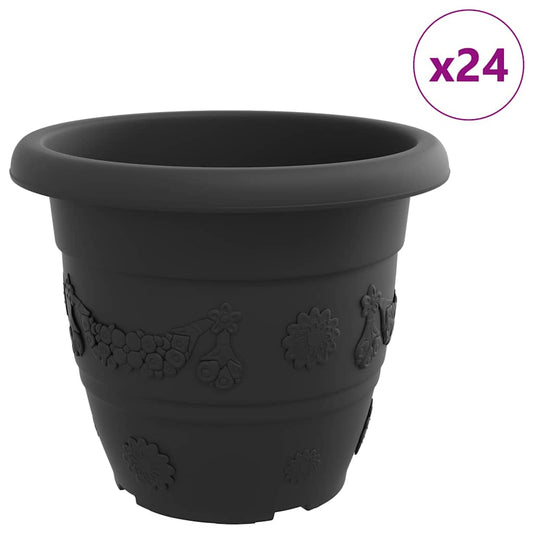 vidaXL Στρογγυλή Γλάστρα Λουλουδιών 24 pcs Μαύρο Ø 34 x 28 εκ Πλαστικό