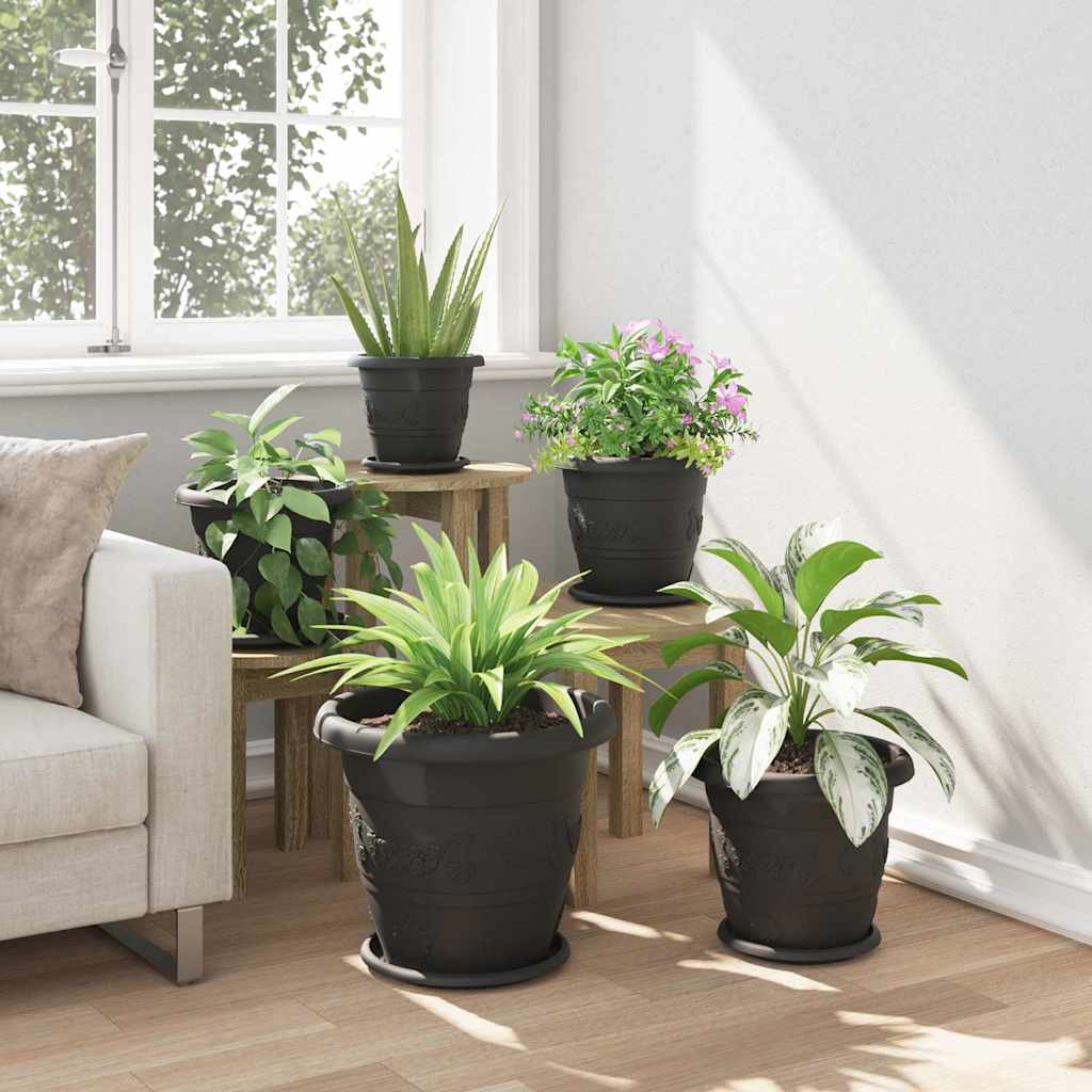 vidaXL Στρογγυλός Δίσκος Λουλουδιών 6 pcs Μαύρο Ø 14 x 2 εκ Πλαστικό