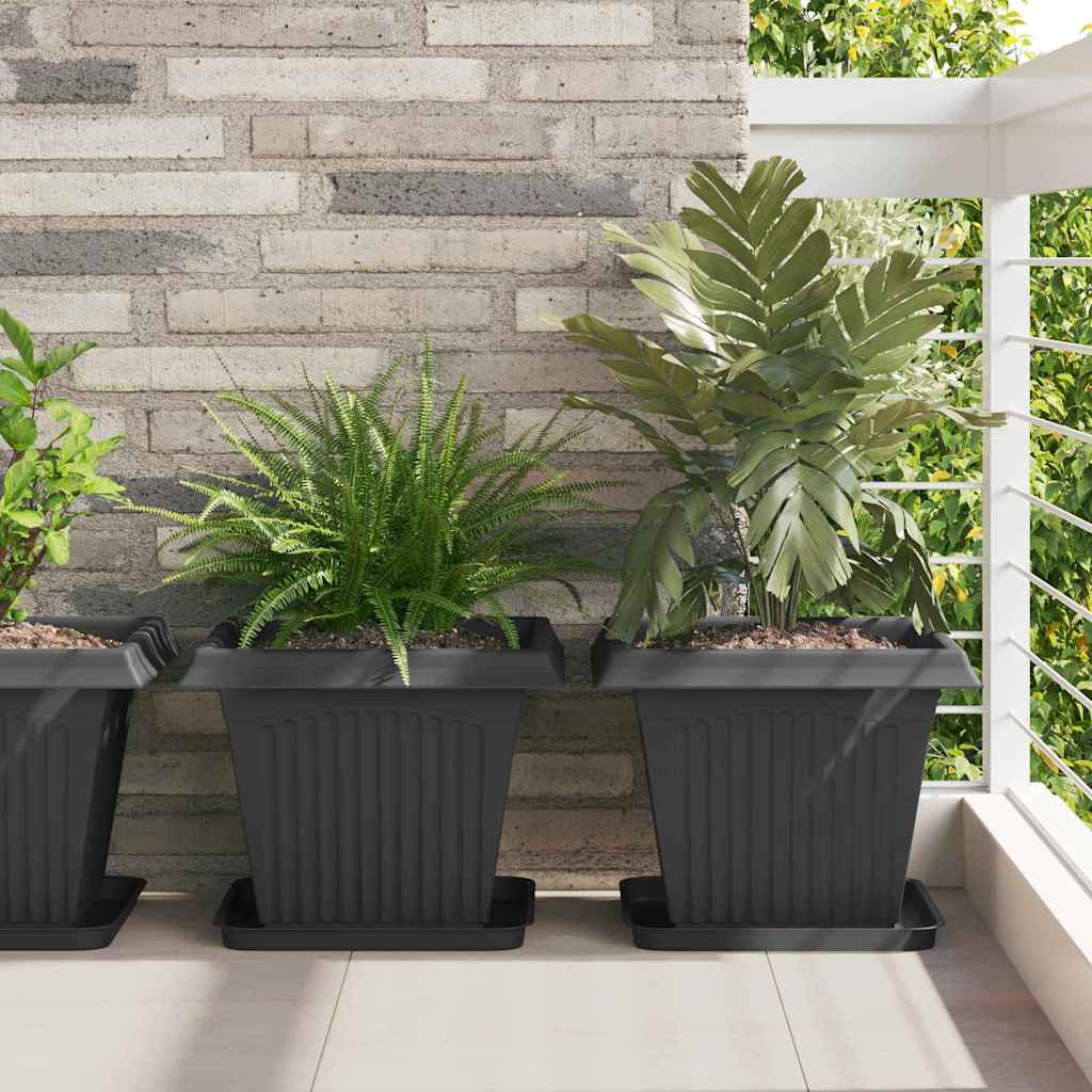 vidaXL Τετράγωνη Γλάστρα για Λουλούδια 6 pcs Μαύρο 38 x 38 x 30 εκ